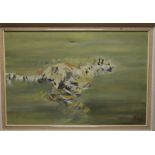 O Bell - Running big cat, oil on canvas, signed and dated '70, 59 x 90 cm