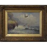 For restoration - B Hayes - A coastal view, oil on canvas, in gilt frame Extensive tears