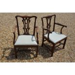 A pair of 19th century mahogany pad seat carver chairs a/f