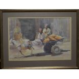 Rosemary Miller - The runaway donkey cart, watercolour, signed and dated '94, 35 x 52 cm