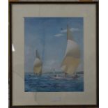 R Glanville - Solent Spinnakers - 8m class yachts, gouache, signed, 33 x 26 cm (glass a/f)