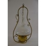 A pair of hanging brass oil lamps (2)
