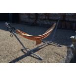 A contemporary steel framed hammock