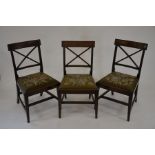 Three mahogany side chairs with tapestry pad seats