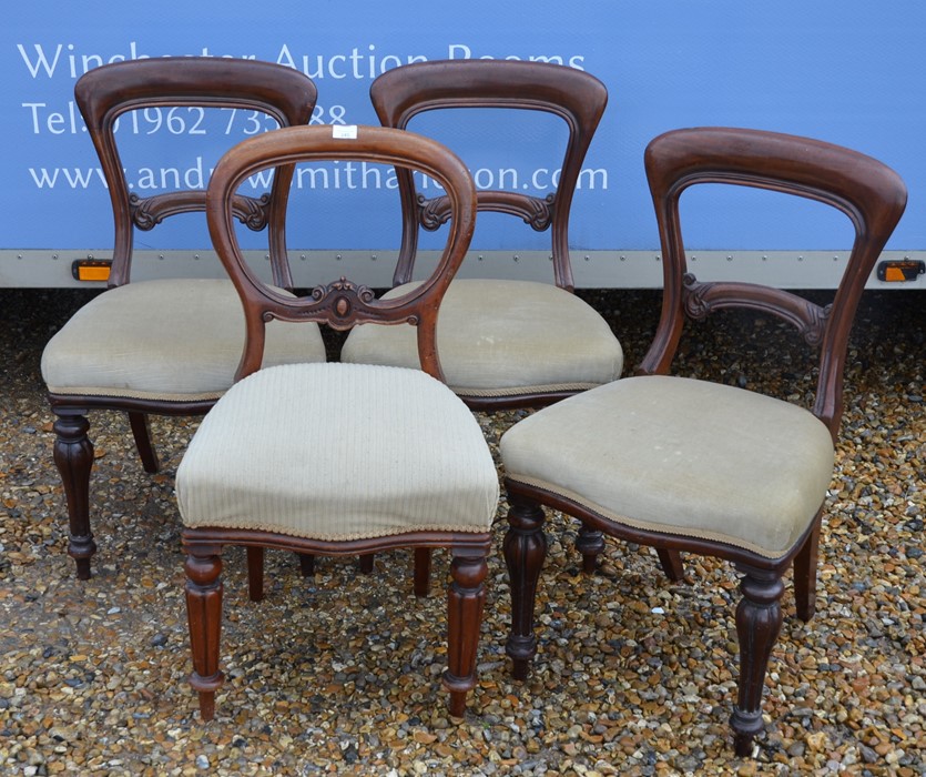 Set of four late 19th century mahogany framed dining side chairs (3 + 1)