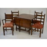 An oak gateleg table to/w a set of six (4+2) oak framed dining chairs with sprung over-stuffed