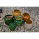 Assorted French green and yellow glazed earthenware pots