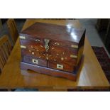 A good quality mahogany and brass inlaid chest in the campaign style, 32 cm high x 48 cm wide x 32