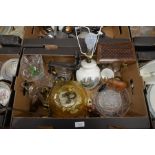 Mixed box to include Grays Pottery lamp base, glass trifle dish, vases, buttons, folding lorgnettes,