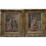 A pair of prints of courting couples, in heavy gilt frames, 37 x 26 cm (2)