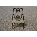 A 19th century Chippendale style corner chair with floral tapestry seat