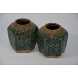 A pair of green glazed Vietnamese, or other Asian, stoneware monochromes