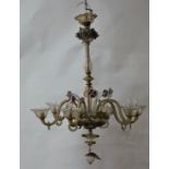 A good vintage Murano glass hanging six arm chandelier approx. 100 cm x 50 cm diameter