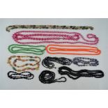 A collection of ten various bead necklaces