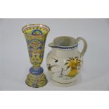 A 19th century creamware harvest jug and a Bohemian glass flute