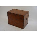 An antique steel bound oak trunk and contents
