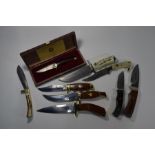 Nine various hunting knives