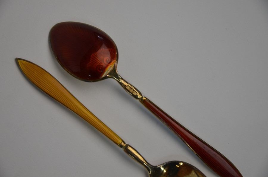 David Andersen silver gilt and enamel coffee spoons - Image 5 of 6