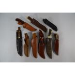 Nine various hunting knives