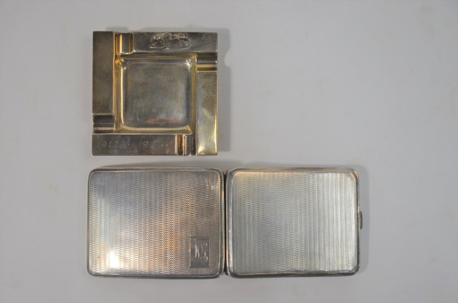 Silver sugar caster, cigarette case and ashtray, with EPBM teapot - Image 2 of 4