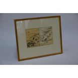 Tachibana Morikuni - A Japanese Diptych woodblock print of carp swimming upstream over a rocky river