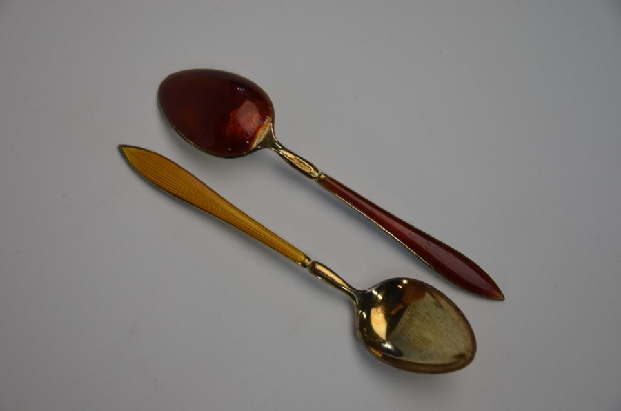 David Andersen silver gilt and enamel coffee spoons - Image 4 of 6