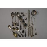 Georgian and other silver teaspoons, chains and thimbles