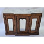 Victorian breakfront marble top inlaid faux-rosewood mirror door side cabinet