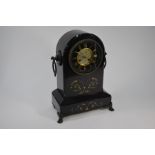 A late 19th century slate mantel clock, the gilt decorated dome top case with 8-day two train Marti