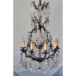 A good large dark bronze classical Italian nine arm chandelier with fine quality crystal, approx. 84