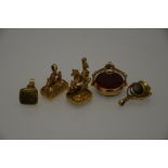 Five various 9ct yellow gold stone set seal fobs