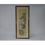 A 20th century Chinese painting on silk, a rocky autumnal mountainous landscape