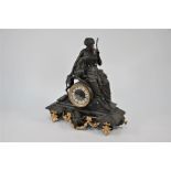 A 19th century continental bronzed spelter mantel clock