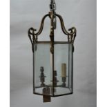 A Victorian style brass six pane hanging lantern, approx. 49 cm h x 19 cm dia