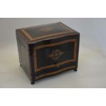 Late 19th century French specimen wood inlaid ebonised travelling liqueur set