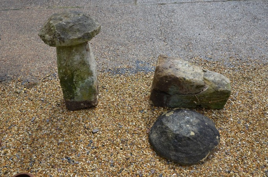 Four antique cut-stone staddle stones