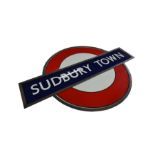 'Sudbury Town', a rare original bronze framed enamel London Underground target sign, in sans-serif f