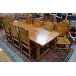 An oak refectory table and chairs