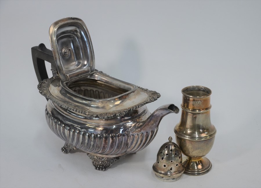 Silver sugar caster, cigarette case and ashtray, with EPBM teapot - Image 3 of 4