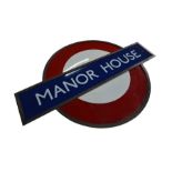 'Manor House', an original London Underground target sign, bronze and enamel