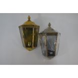 A pair of Limehouse Lamp Company antique style brass 3-sided glazed wall lanterns