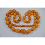 A graduated row of orange amber beads
