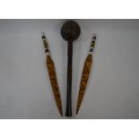 An African tribal ebony knobkerrie and two hand-spears