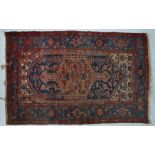 An antique Persian Hamadan rug, blue - red ground to/with another hamadan rug (2)