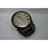 Samuel Rowlett, Lynn, a 19th century brass inlaid rosewood single fusee drop dial wall clock