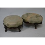 Pair of Victorian carved walnut footstools