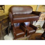Modern brown leather two-seater sofa