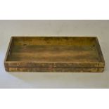 A large vintage pine and metal bound rectangular tray
