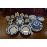 A small collection of blue and cream Cornishware