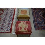 Two 19th century square footstools with needlepoint covers (2)